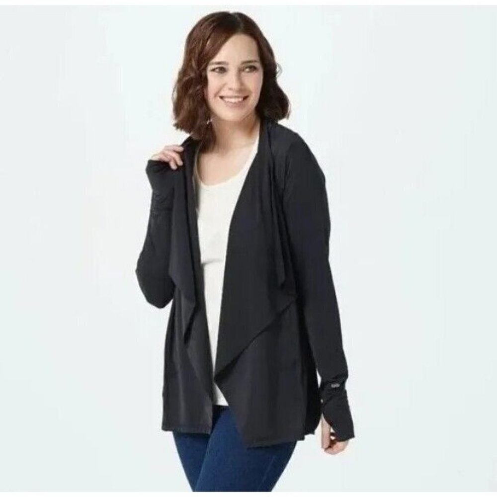 zuda Z-Sol Drape-Front Cardigan Wrap Black Small